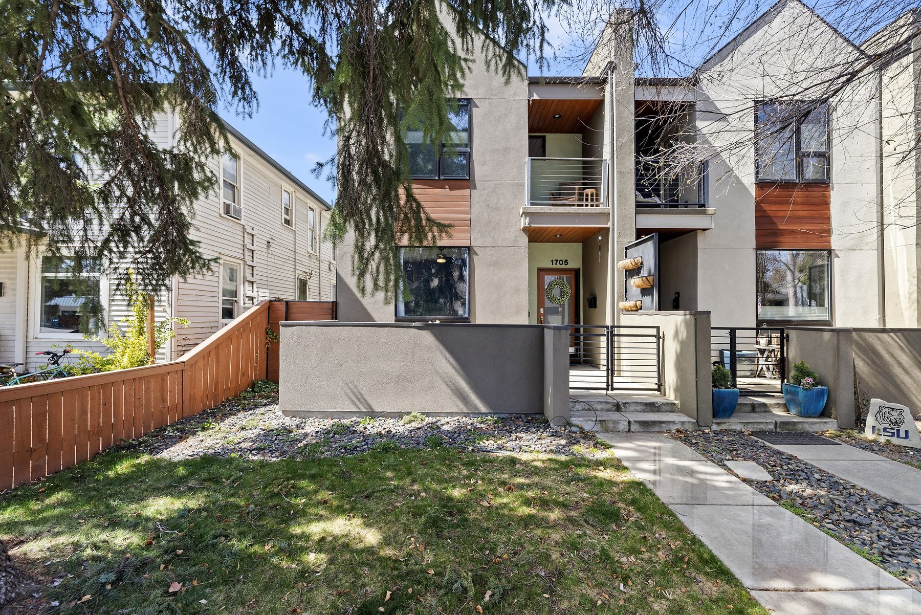 Front of a contemporary Boise North End vacation rental with private entry and balcony