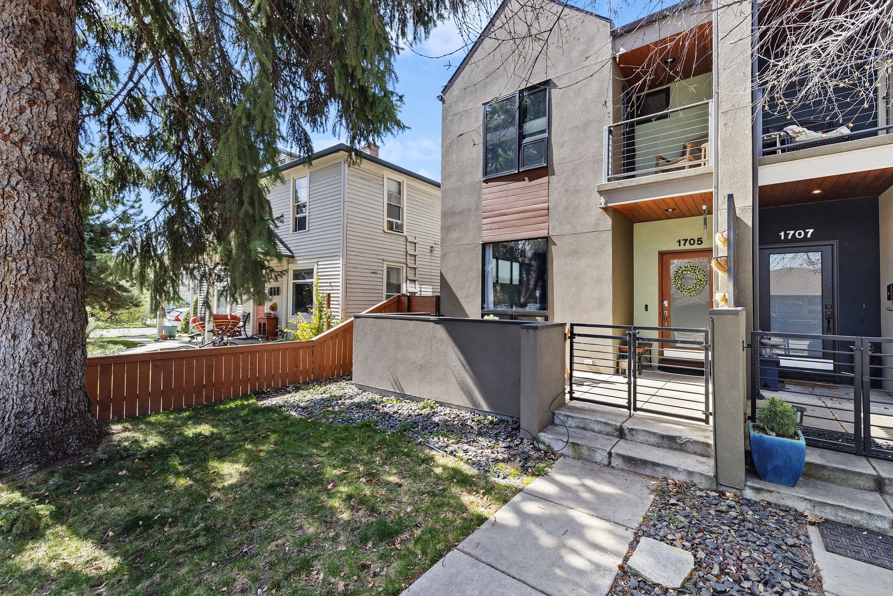 Modern end-unit townhouse exterior, a vacation rental in Boise's North End near Hyde Park